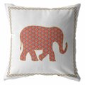 Homeroots 18 in. Elephant Indoor & Outdoor Throw Pillow Orange White & Cream 412442